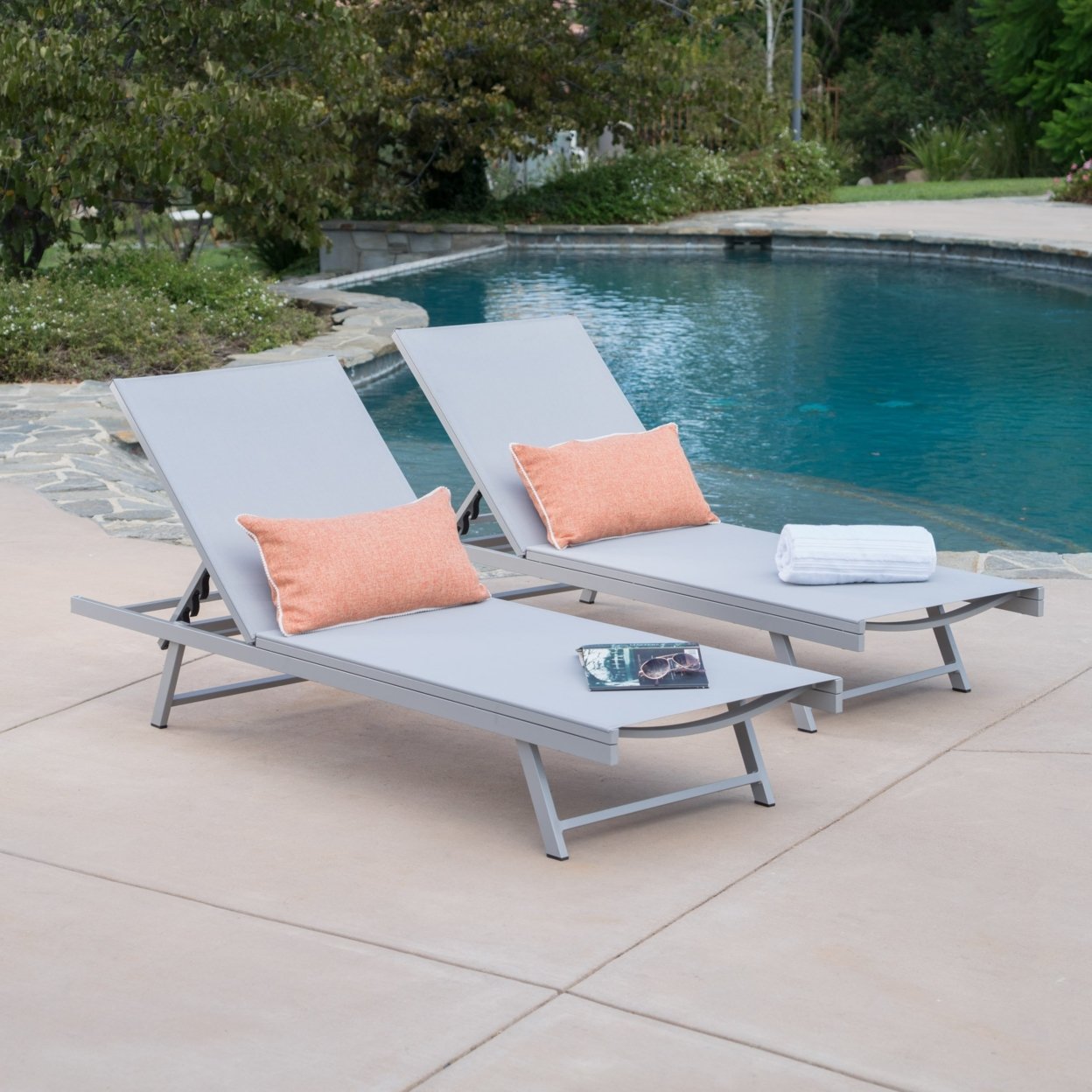 Allen Outdoor Gray Mesh Chaise Lounge With Aluminum Frame - Gray, Set Of 2
