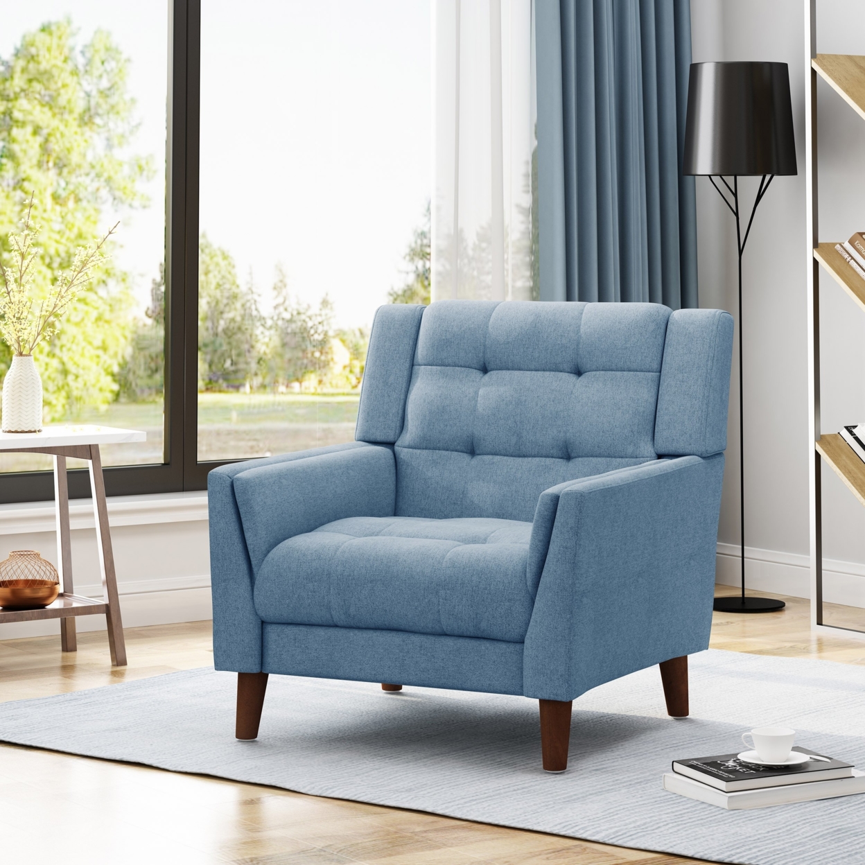 Alisa Mid Century Modern Fabric Arm Chair - Blue