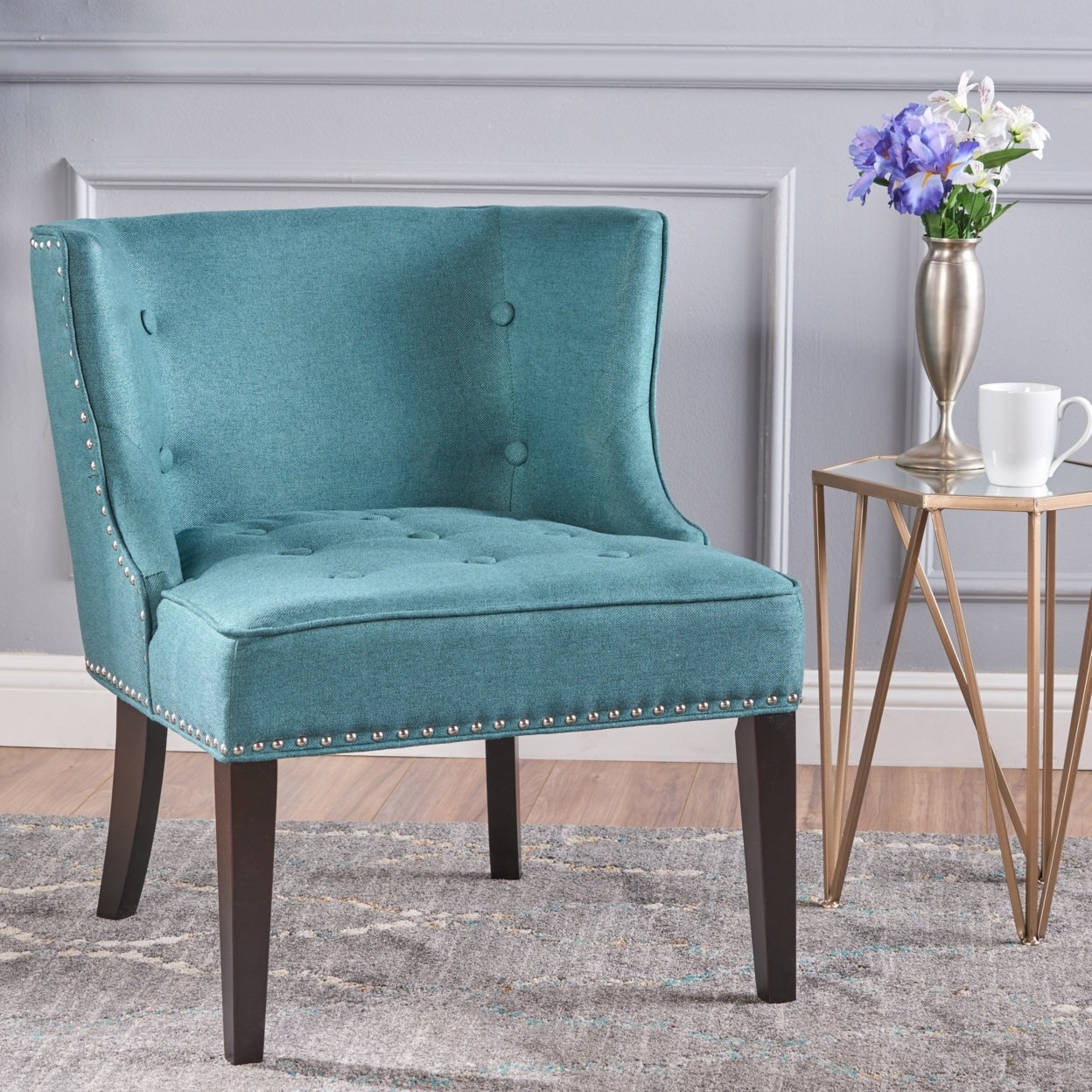 Aria Fabric Occasional Wing Back Chair - Dark Teal