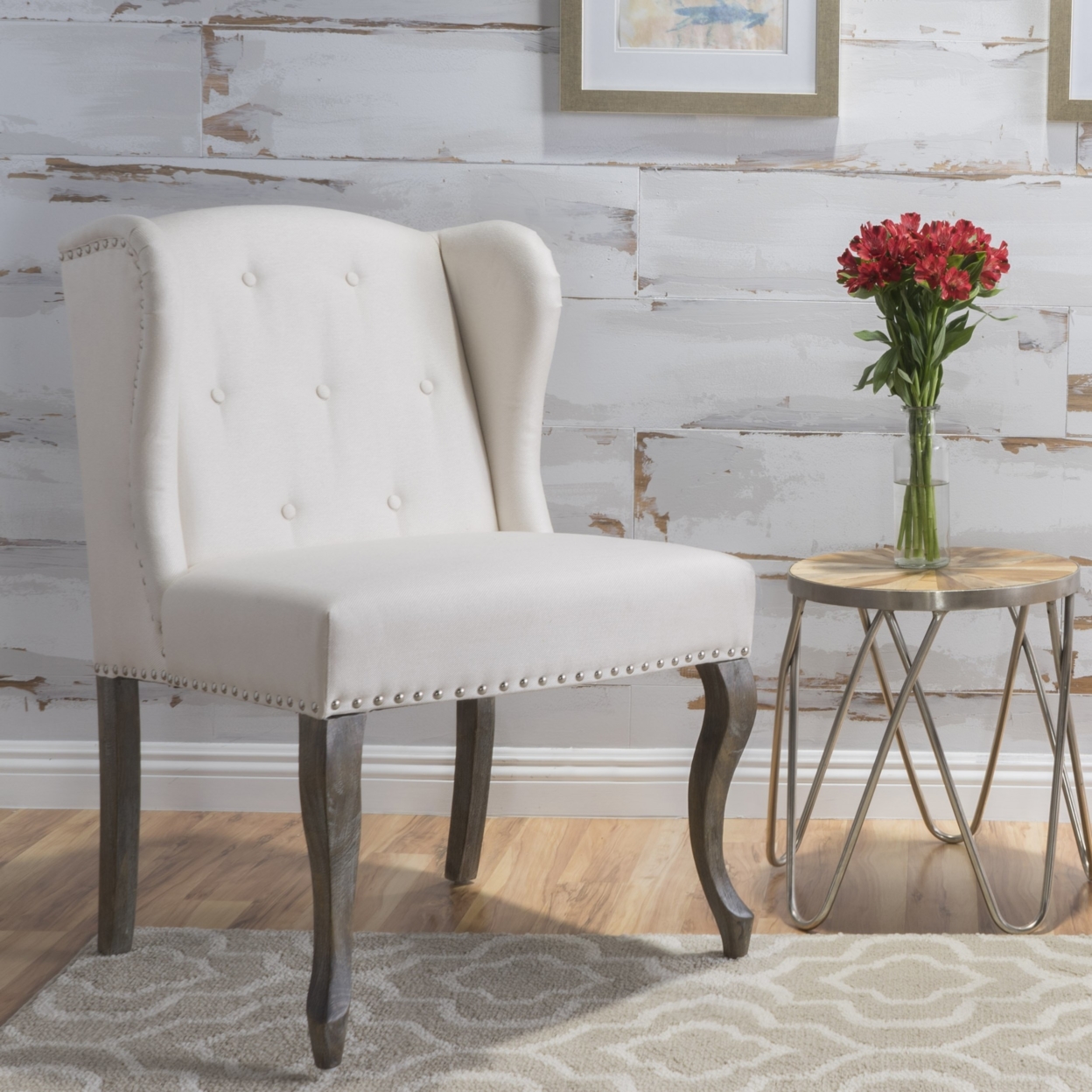 Asheville Modern Fabric Wingback Chair - Light Gray