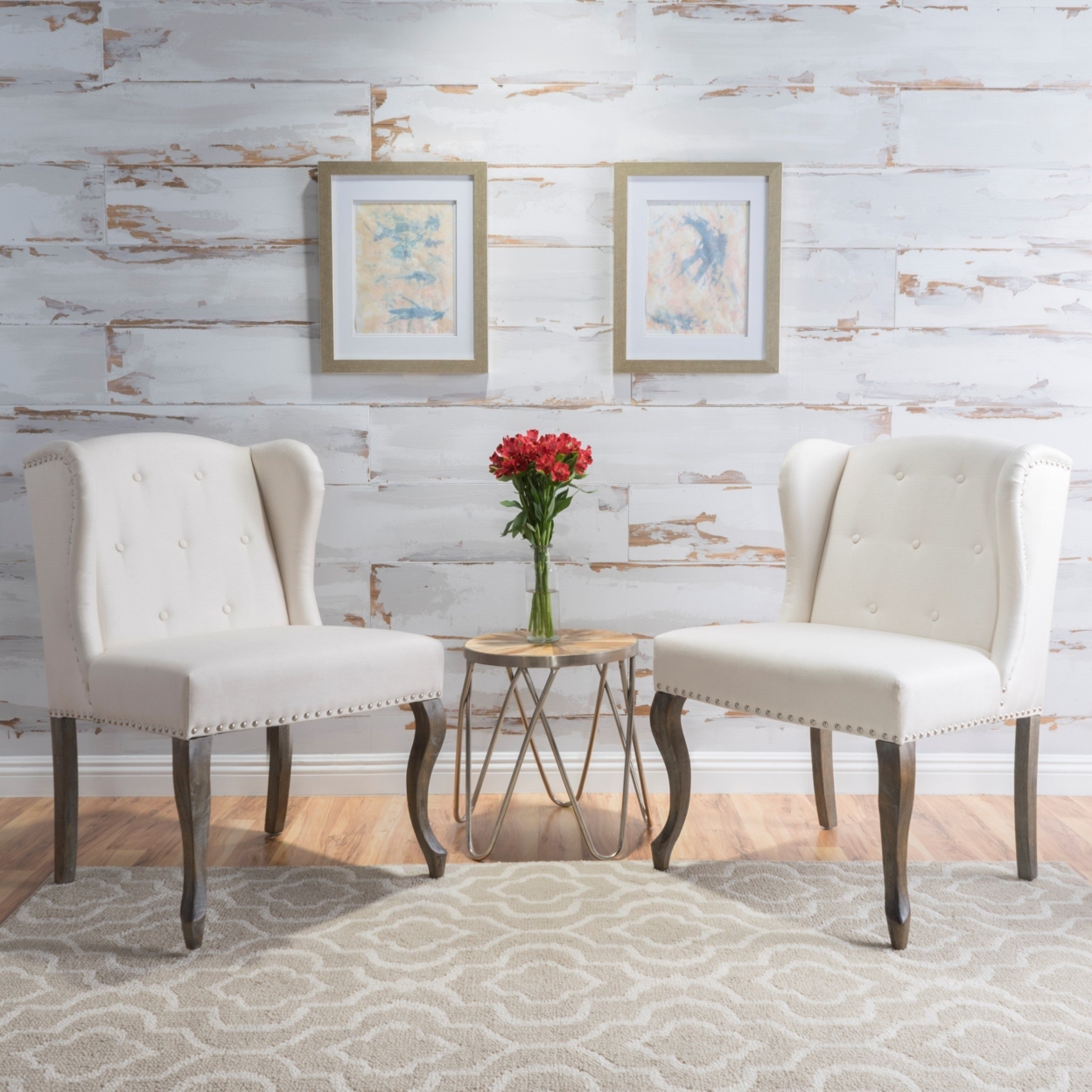 Asheville Modern Fabric Wingback Chair (Set Of 2) - Beige