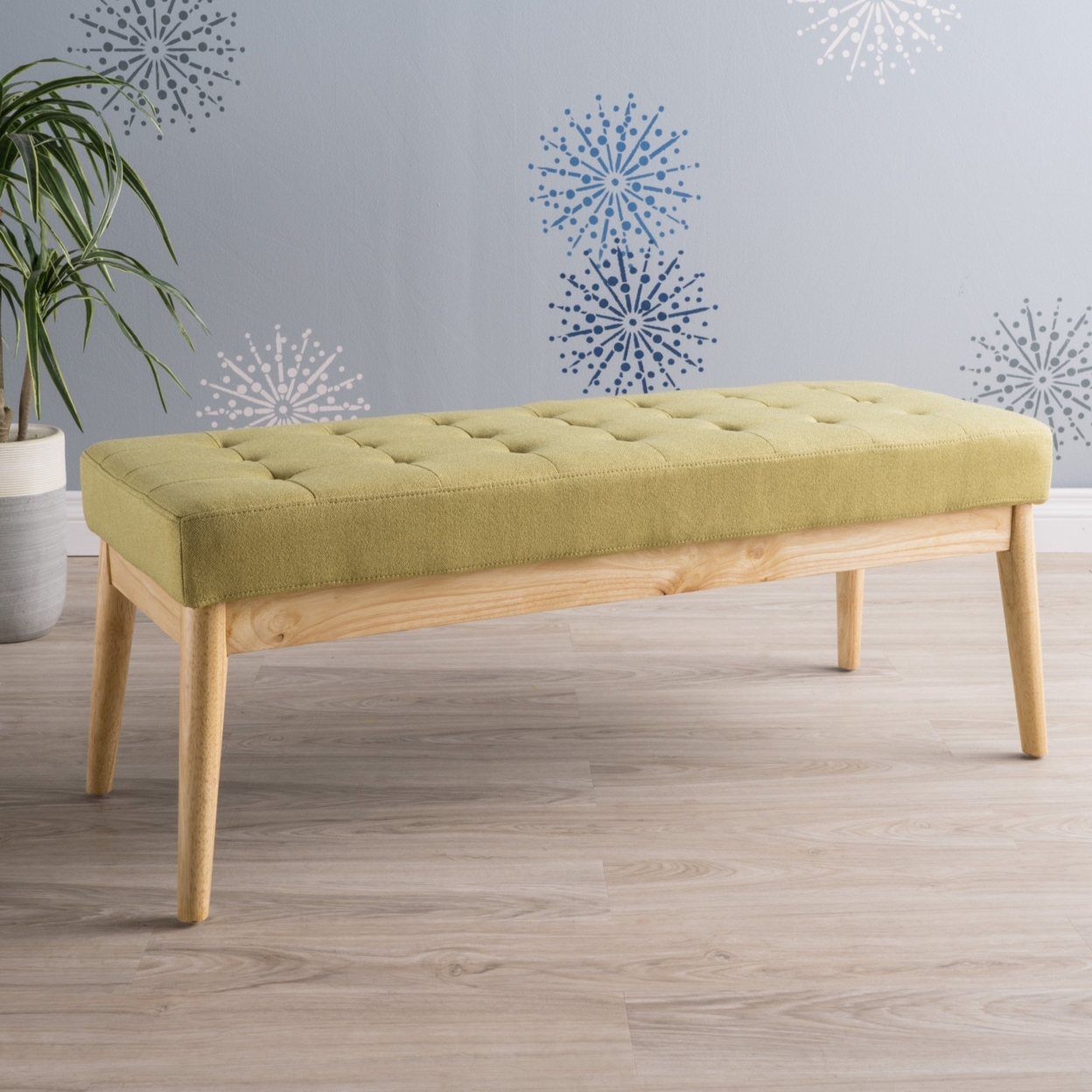 Anglo Modern Mid-Century Fabric Bench - Olive Green