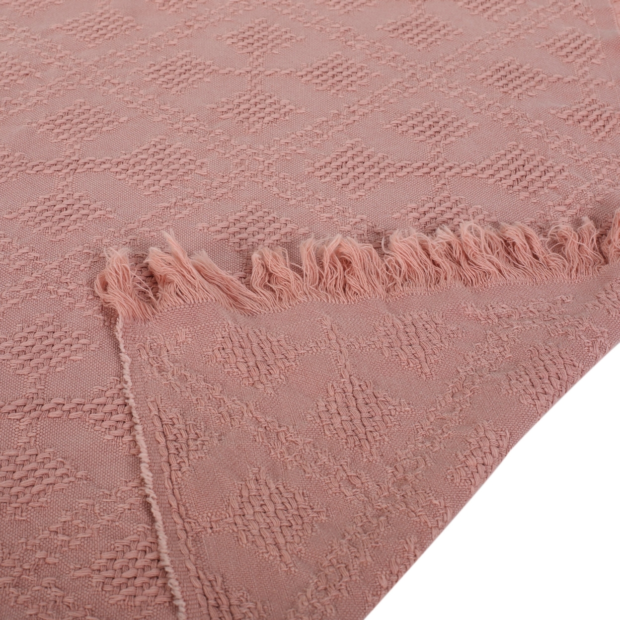 Avery Contemporary Cotton Throw Blanket With Fringes, Dusty Pink