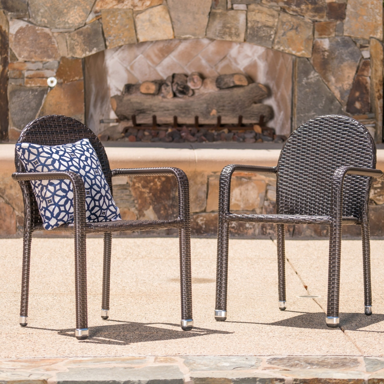 Ava Outdoor Wicker Armed Aluminum Framed Stack Chairs (Set Of 2) - Multi-brown