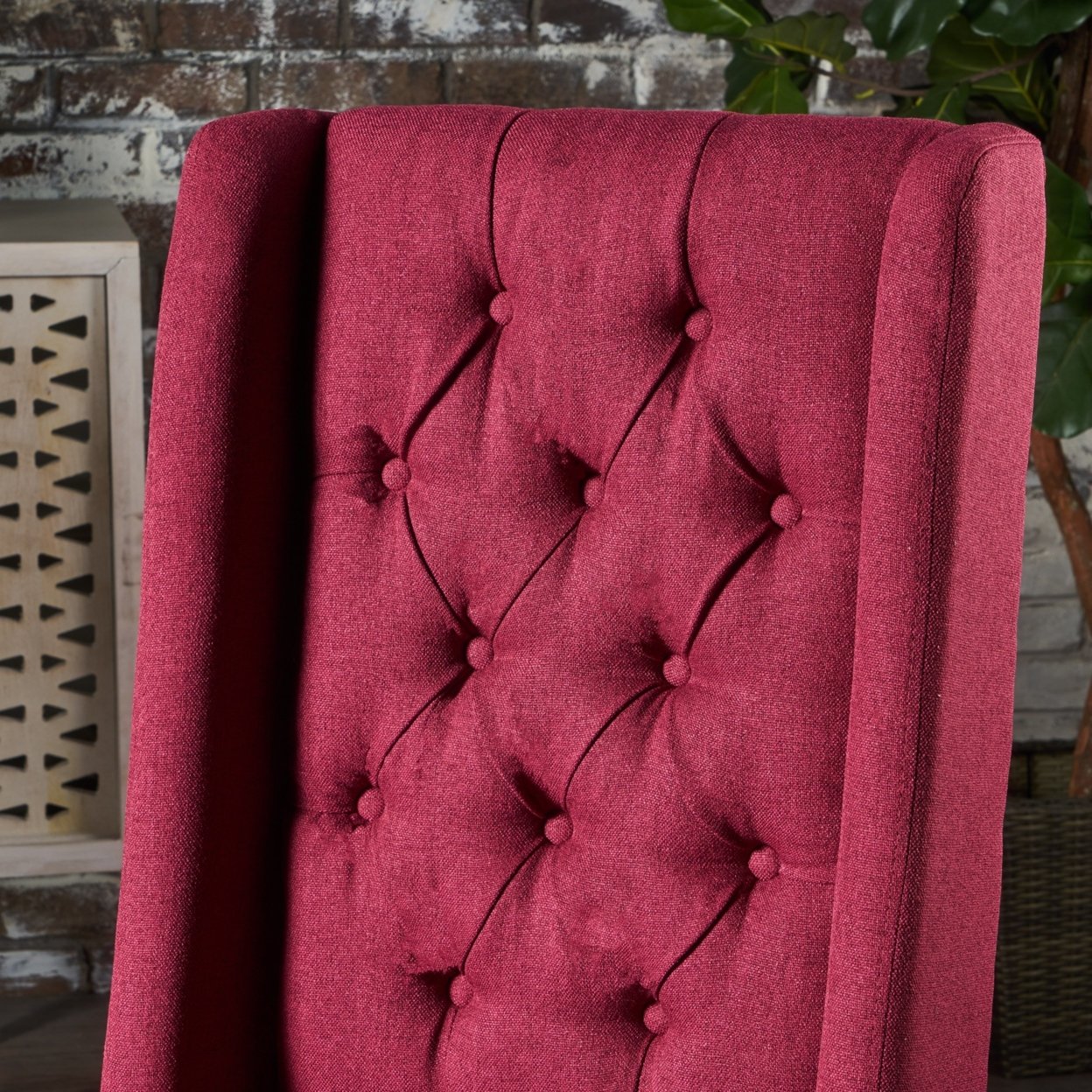 Blaine Tufted Wing Back Fabric Dining Chairs (Set Of 2) - Deep Red
