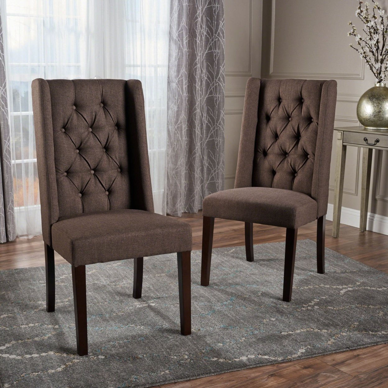 Billings Tufted Fabric High Back Dining Chairs (Set Of 2) - Navy Blue