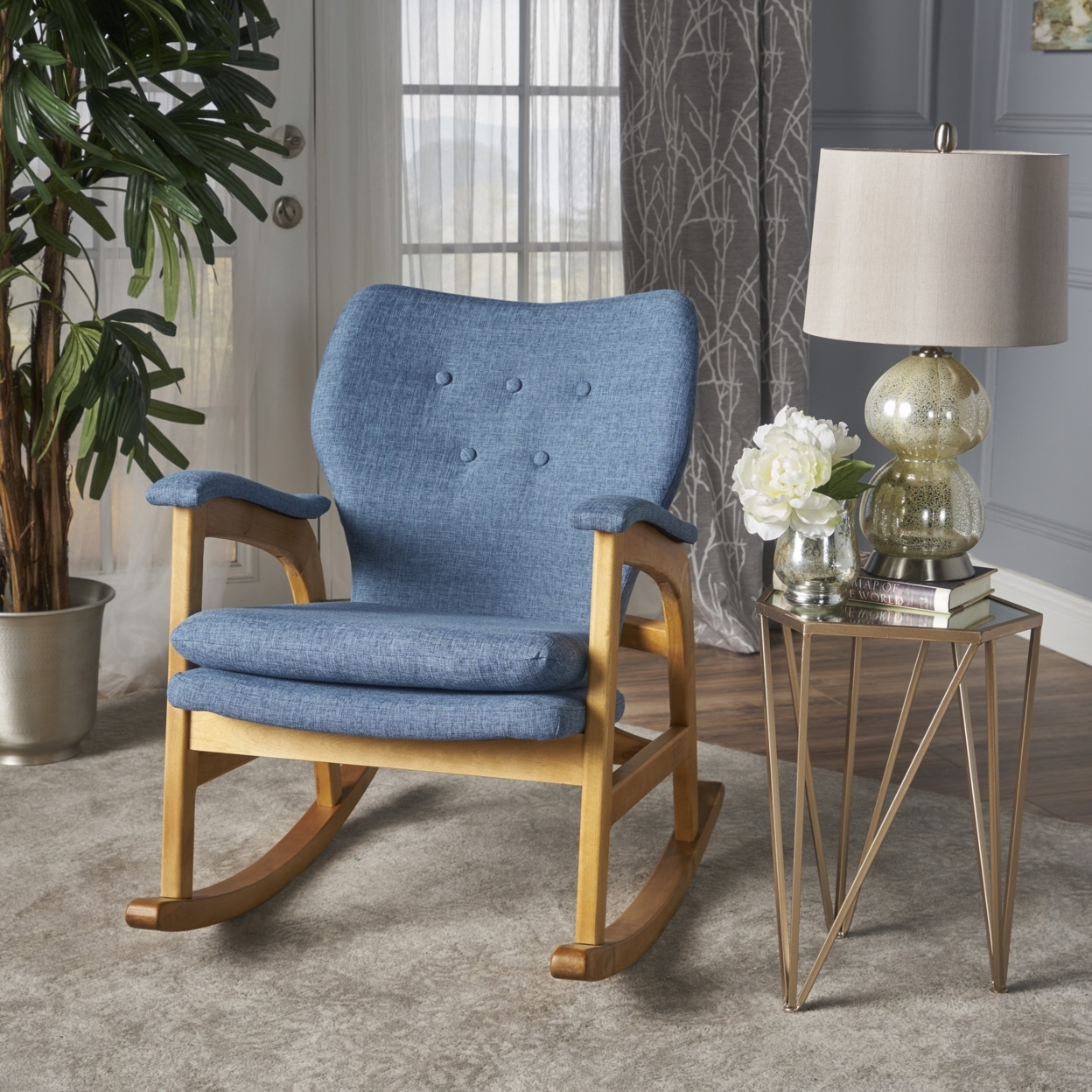 Bethany Mid Century Fabric Rocking Chair - Muted Blue