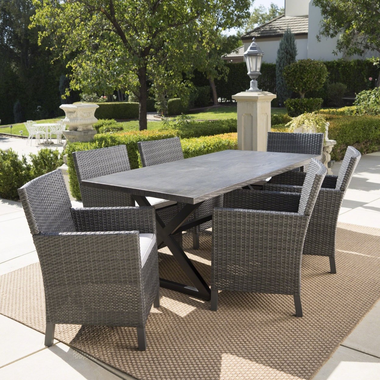 Blane Outdoor 7 Piece Grey Dining Set With Aluminum Dining Table - Multi-brown/Light Brown