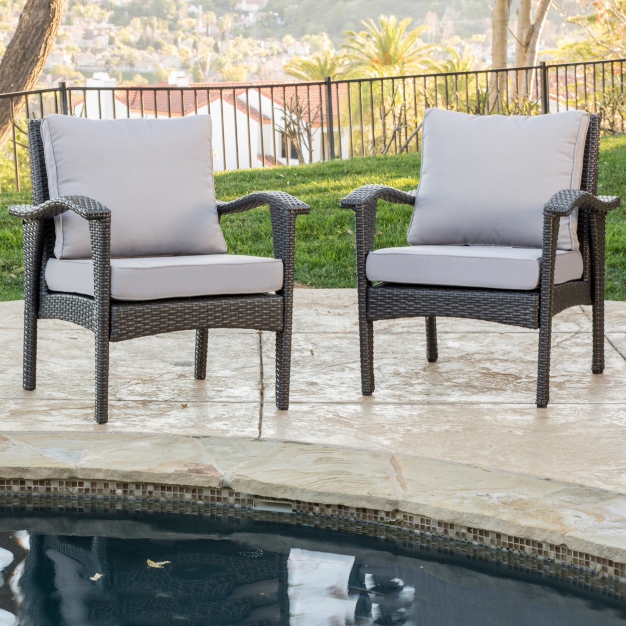 Bleecker Outdoor Grey Wicker Club Chair With Cushion (Set Of 2)