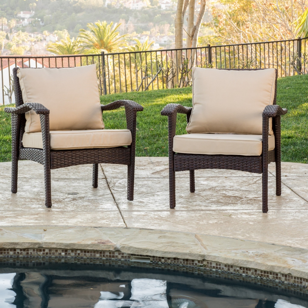 Bleecker Outdoor Brown Wicker Club Chair With Cushion (Set Of 2)