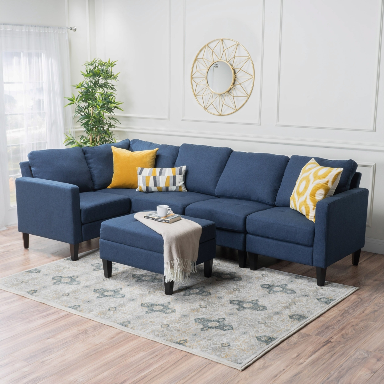 Bridger Fabric Sectional Couch With Ottoman - Oxford Gray