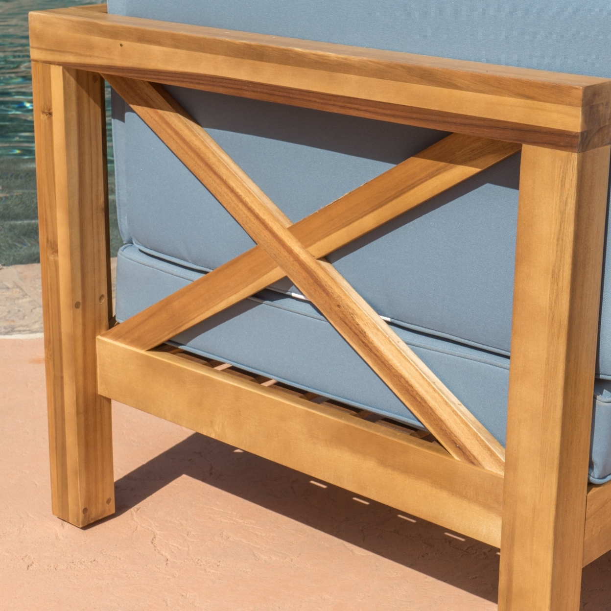 Brava Outdoor 4 Piece V-Shaped Acacia Wood Sectional Sofa And Coffee Table Set - Gray, Gray