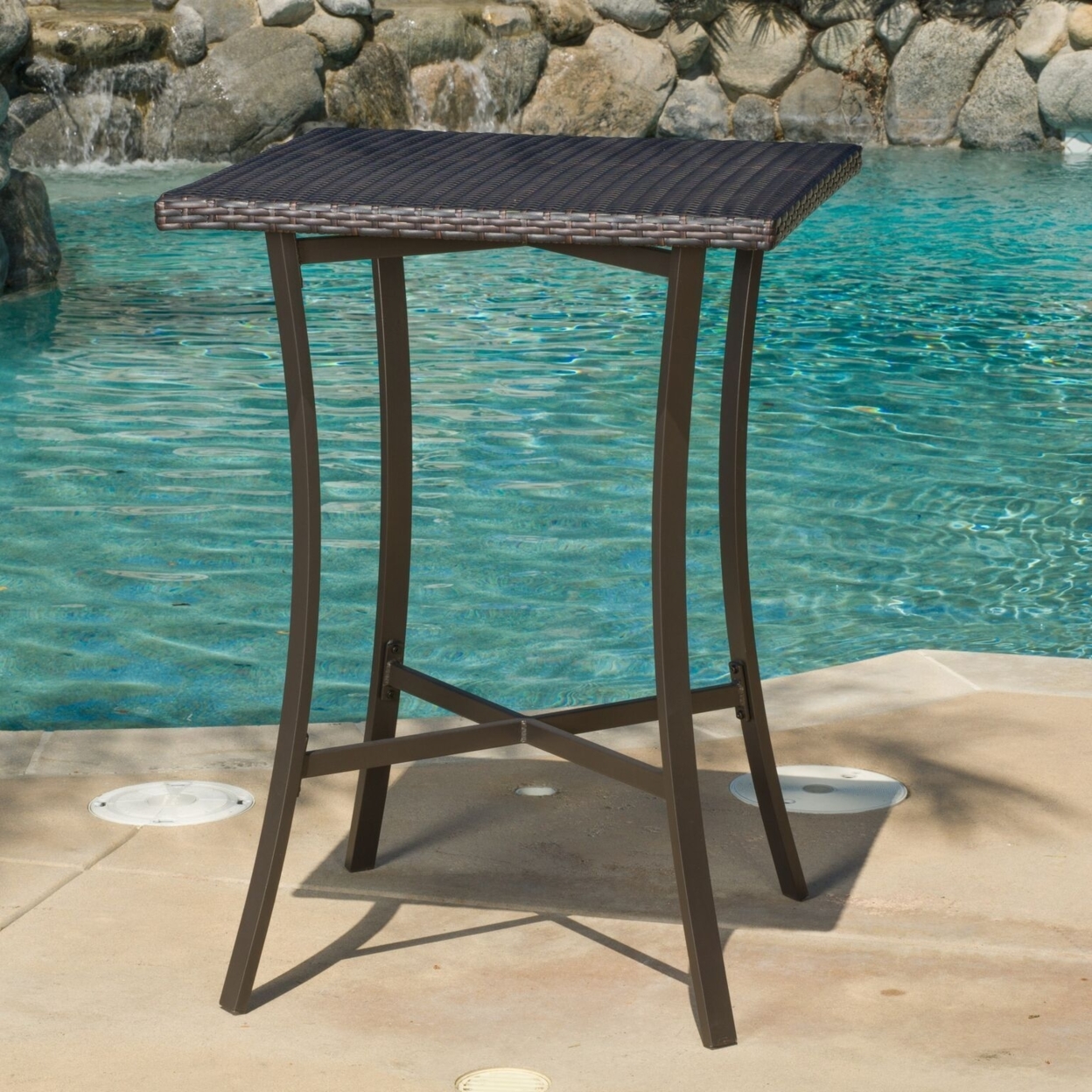 Cait 40-Inch Brown Outdoor Wicker Bar Table