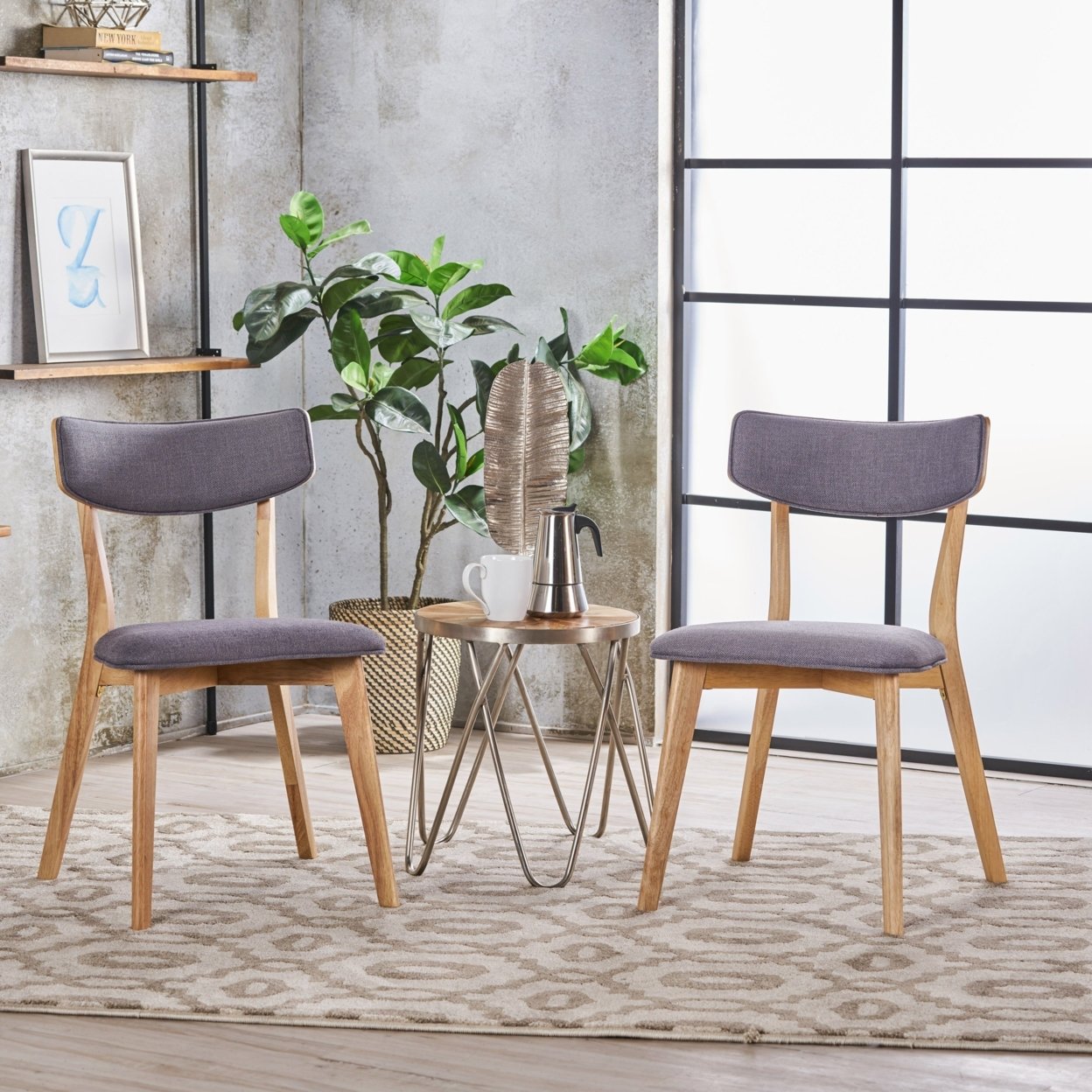 Caleb Mid Century Fabric Dining Chairs With Natural Oak Finish(Set Of 2) - Light Beige