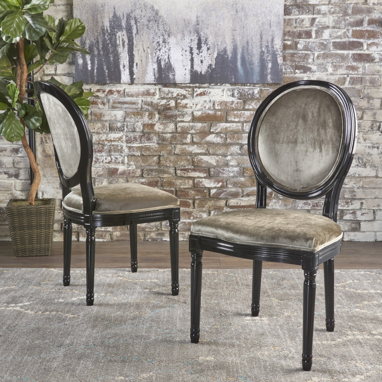 Camilla Traditional Grey New Velvet Dining Chairs (Set Of 2) - Gray, Gloss Black