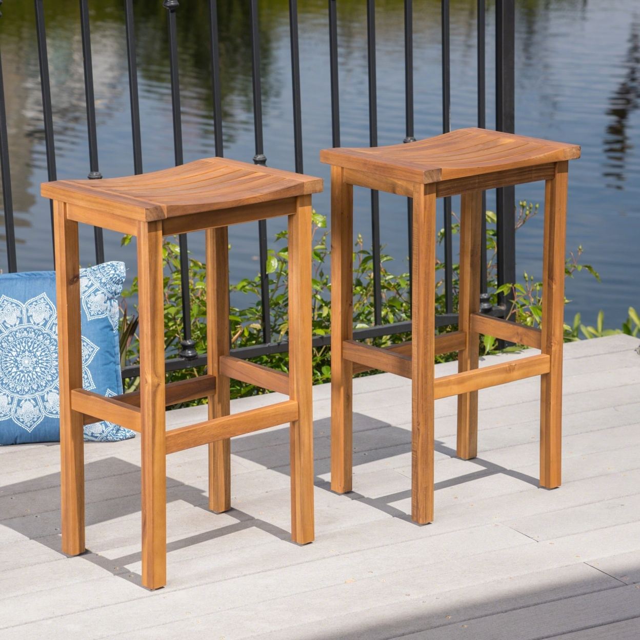 Cassie Outdoor 30 Inch Acacia Wood Barstools - Natural, Set Of 2