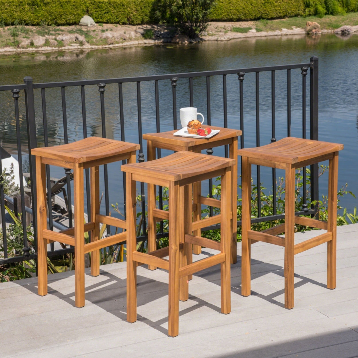 Cassie Outdoor 30 Inch Acacia Wood Barstools - Natural, Set Of 4