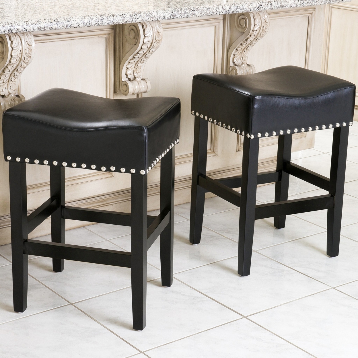 Chantal 26-Inch Black Leather Counter Stool (Set Of 2)