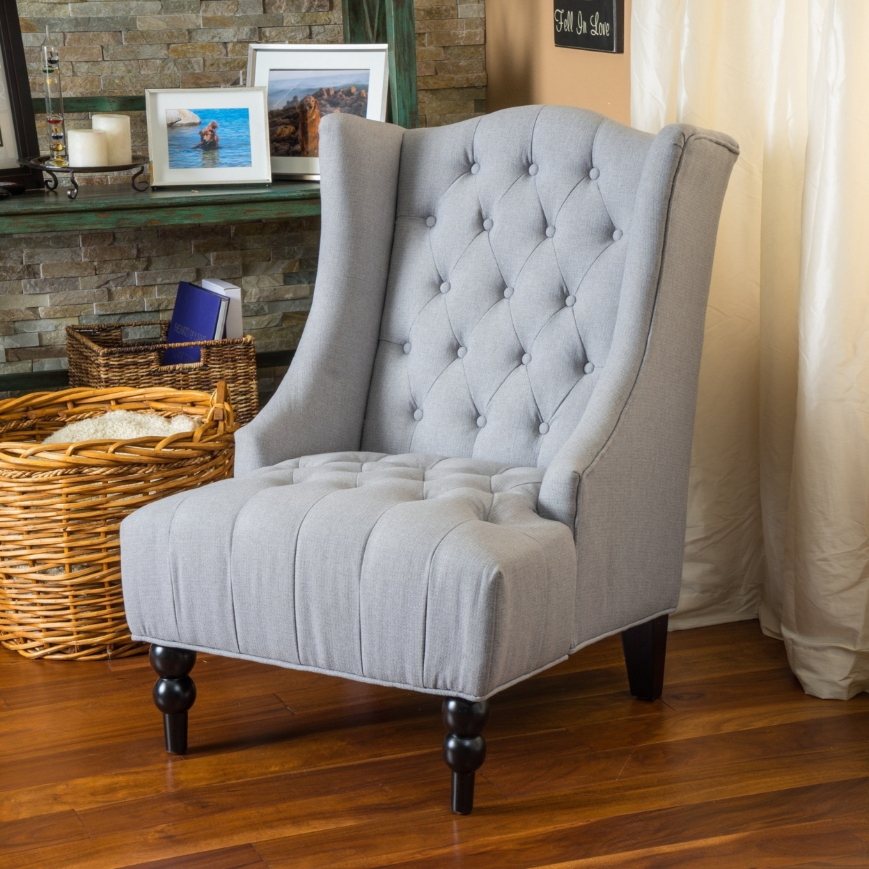 Clarice Wingback Tufted Fabric Accent Chair - Silver