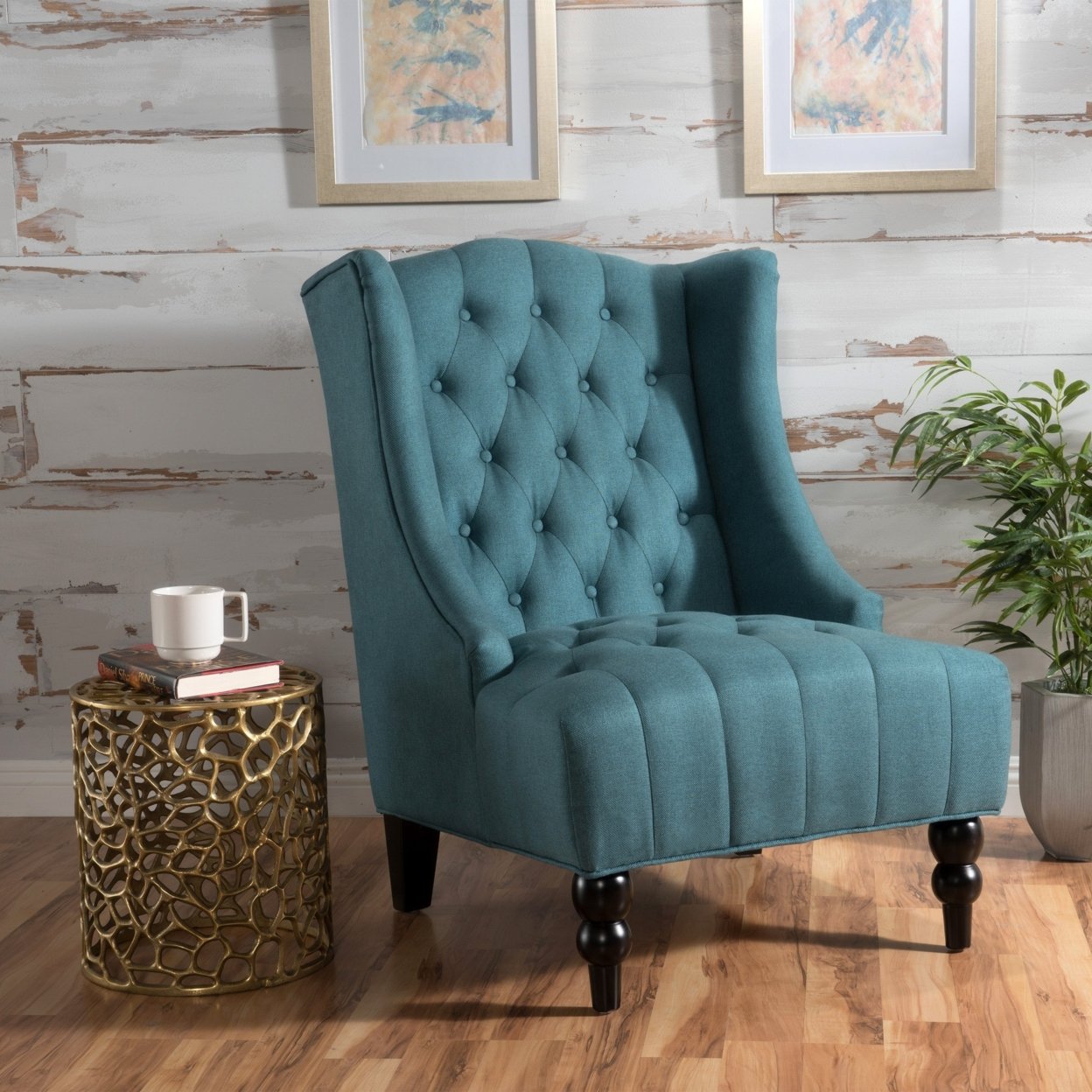 Clarice Wingback Tufted Fabric Accent Chair - Dark Teal
