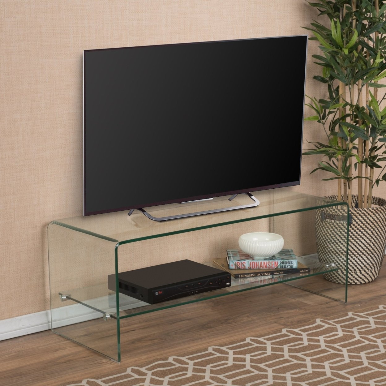 Classon Glass Entertainment TV Console Stand With Shelf