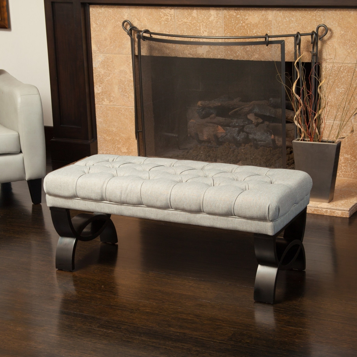 Colette Tufted Sand Fabric Ottoman Bench