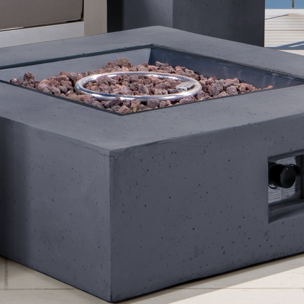 Coral Bay Outdoor Aluminum Khaki Chat Set With Fire Table - Dark Grey