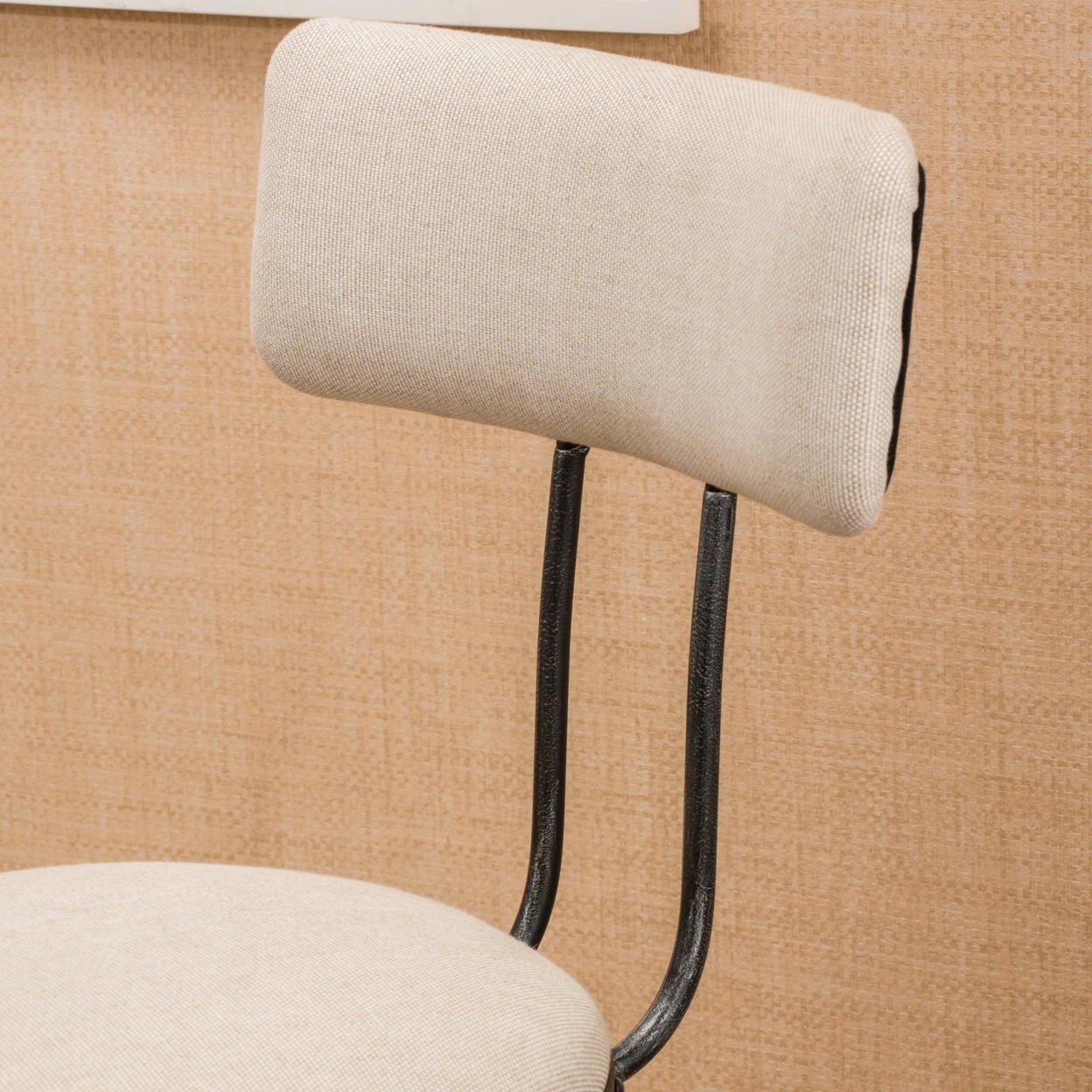 Contemporary Adjustable Fabric Off-White Swivel Barstool With Backrest