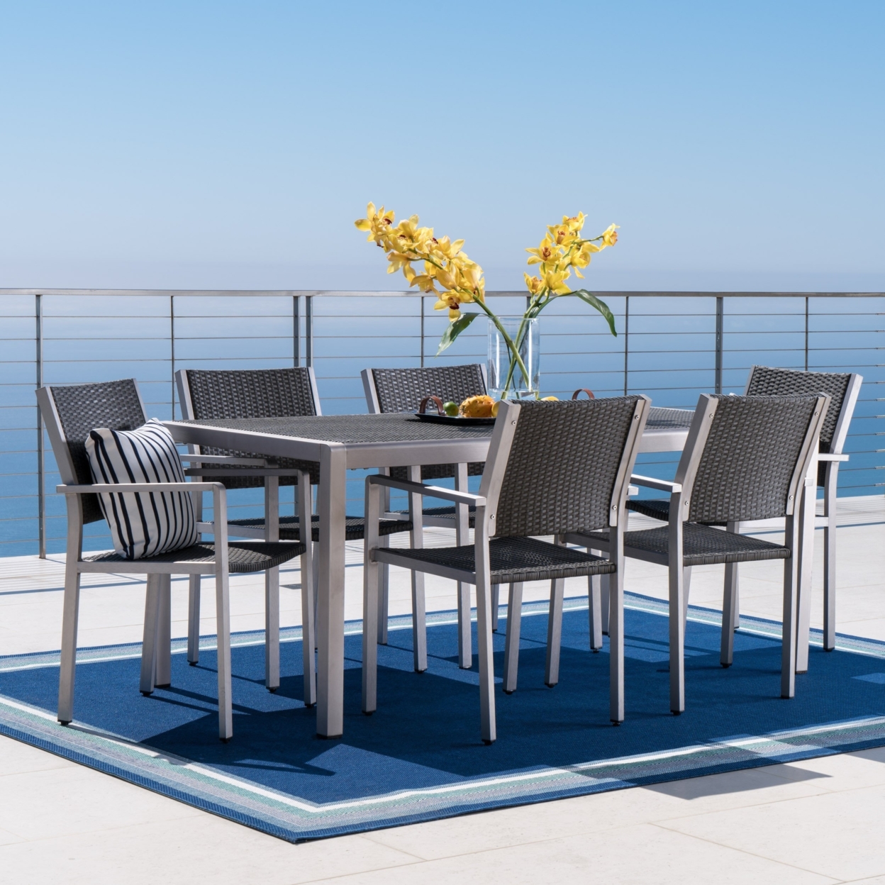 Coral Bay Outdoor 7Pc Aluminum Dining Set With Wicker Top