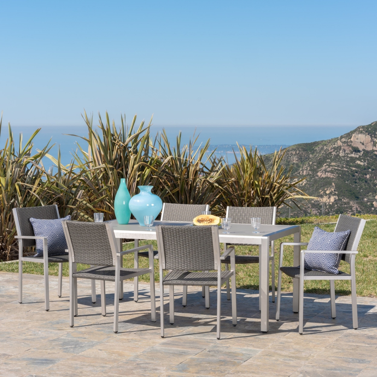 Coral Bay Outdoor 7Pc Grey Aluminum Dining Set With Glass Table Top