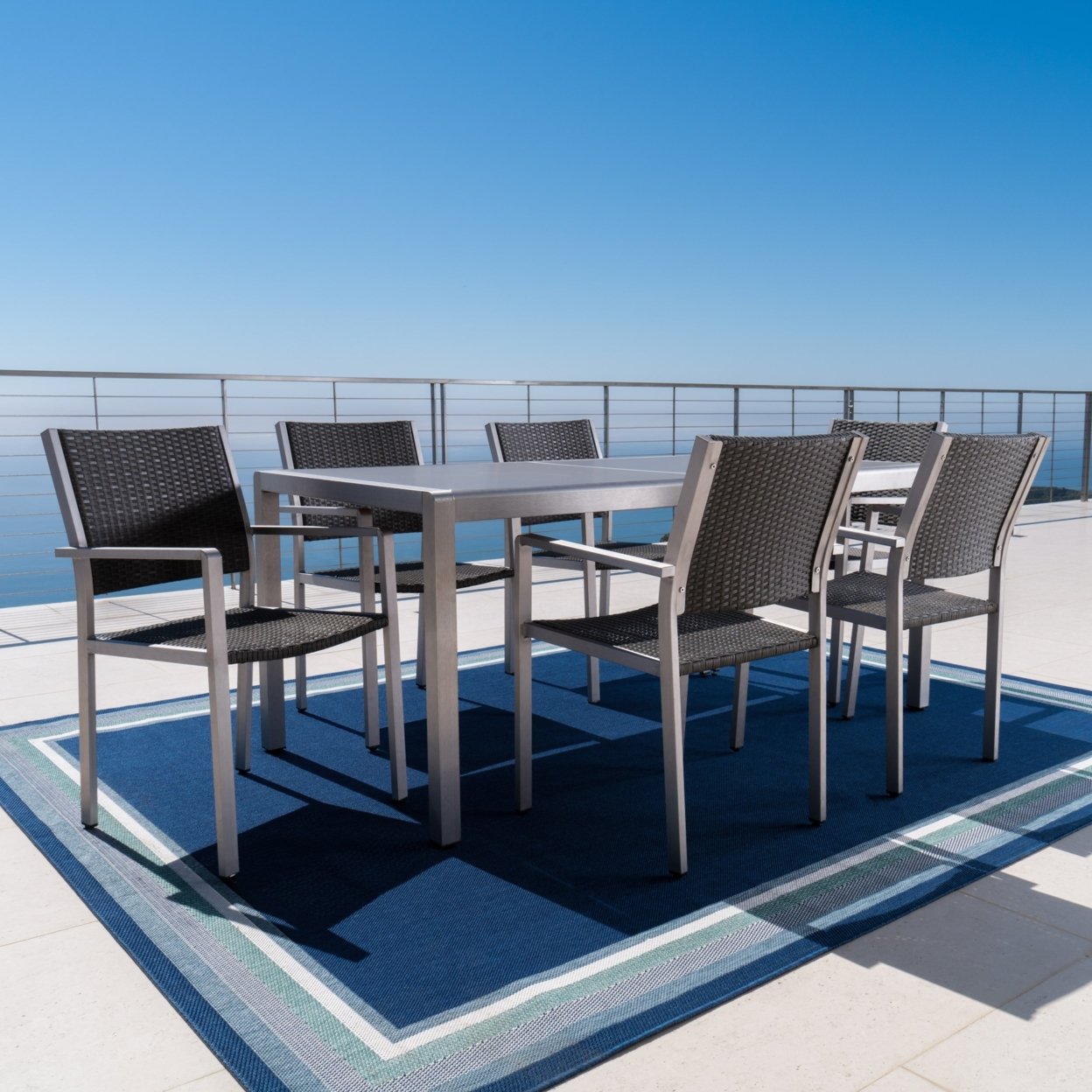 Coral Bay Outdoor 7Pc Grey Aluminum Dining Set With Glass Table Top