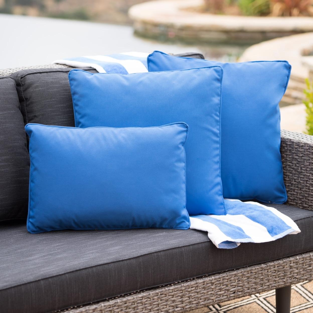 Corona Outdoor Patio Water Resistant Pillow Sets - Black, Set Of 4