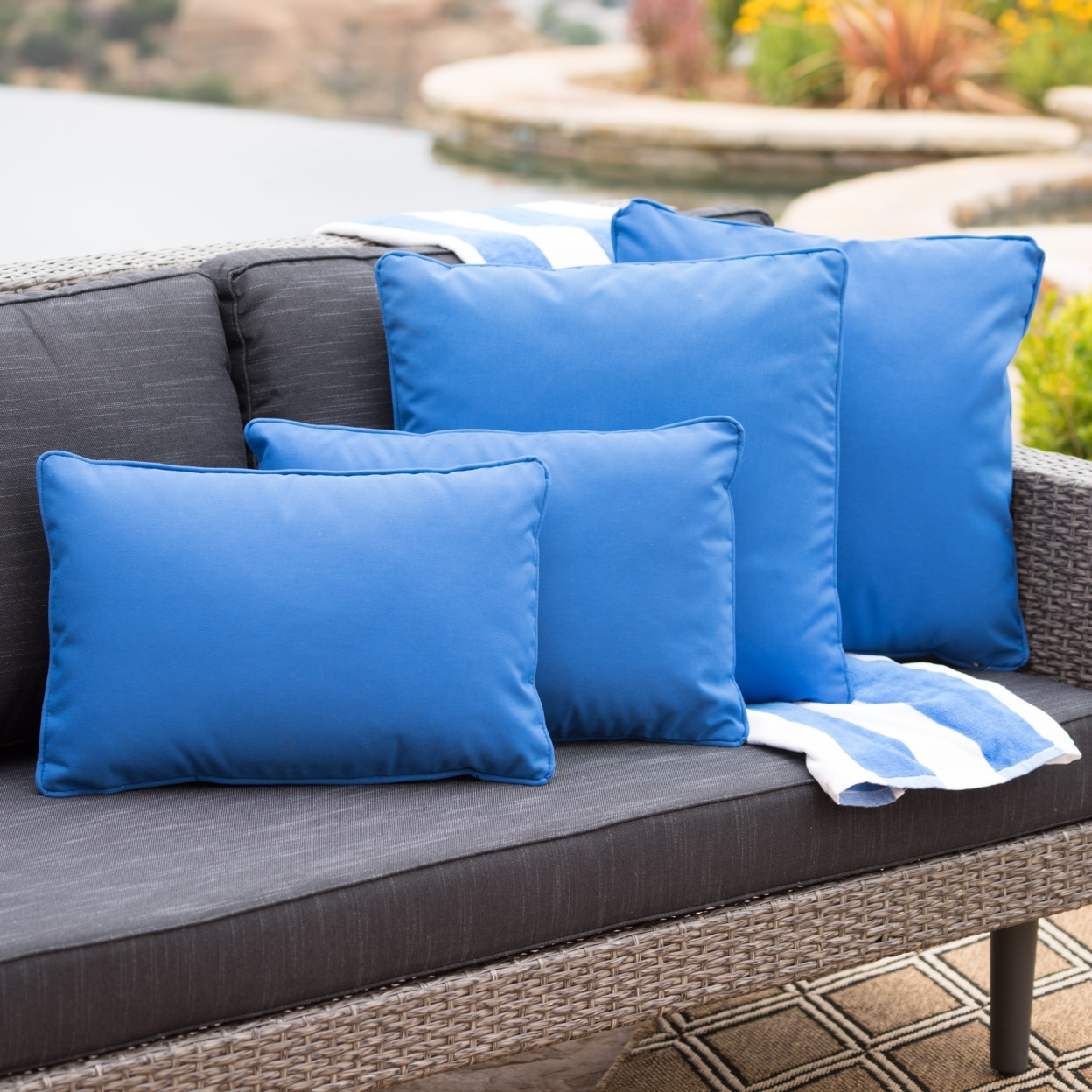 Corona Outdoor Patio Water Resistant Pillow Sets - Blue, Set Of 4