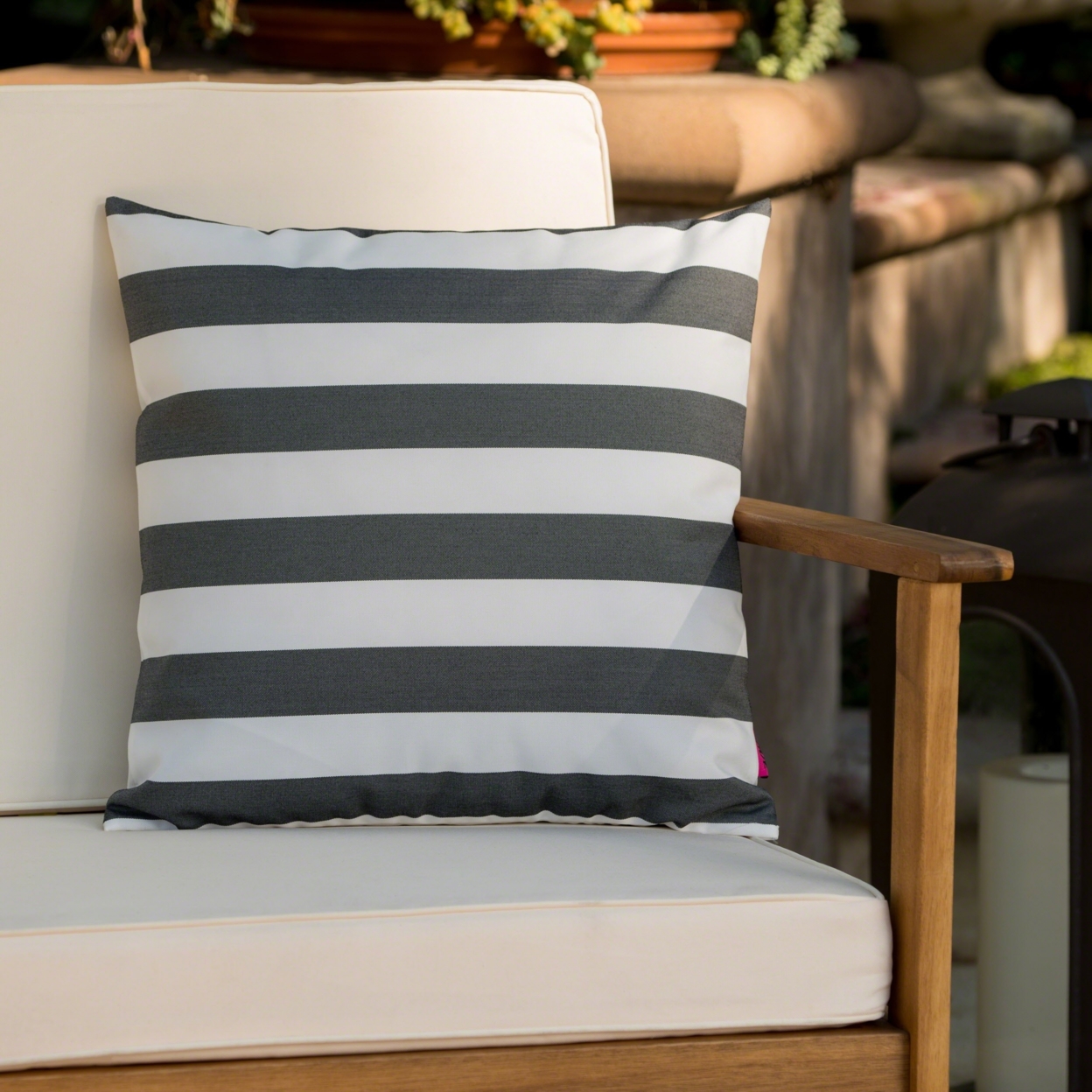 Coronado Outdoor Stripe Water Resistant Square Throw Pillow - Dark Teal/white, Set Of 2