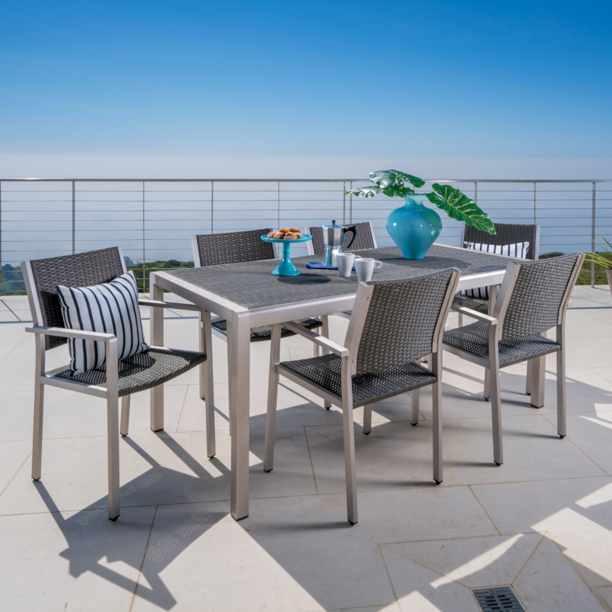 Coral Bay Outdoor Wicker Dining Set With Chat Set And Lounges