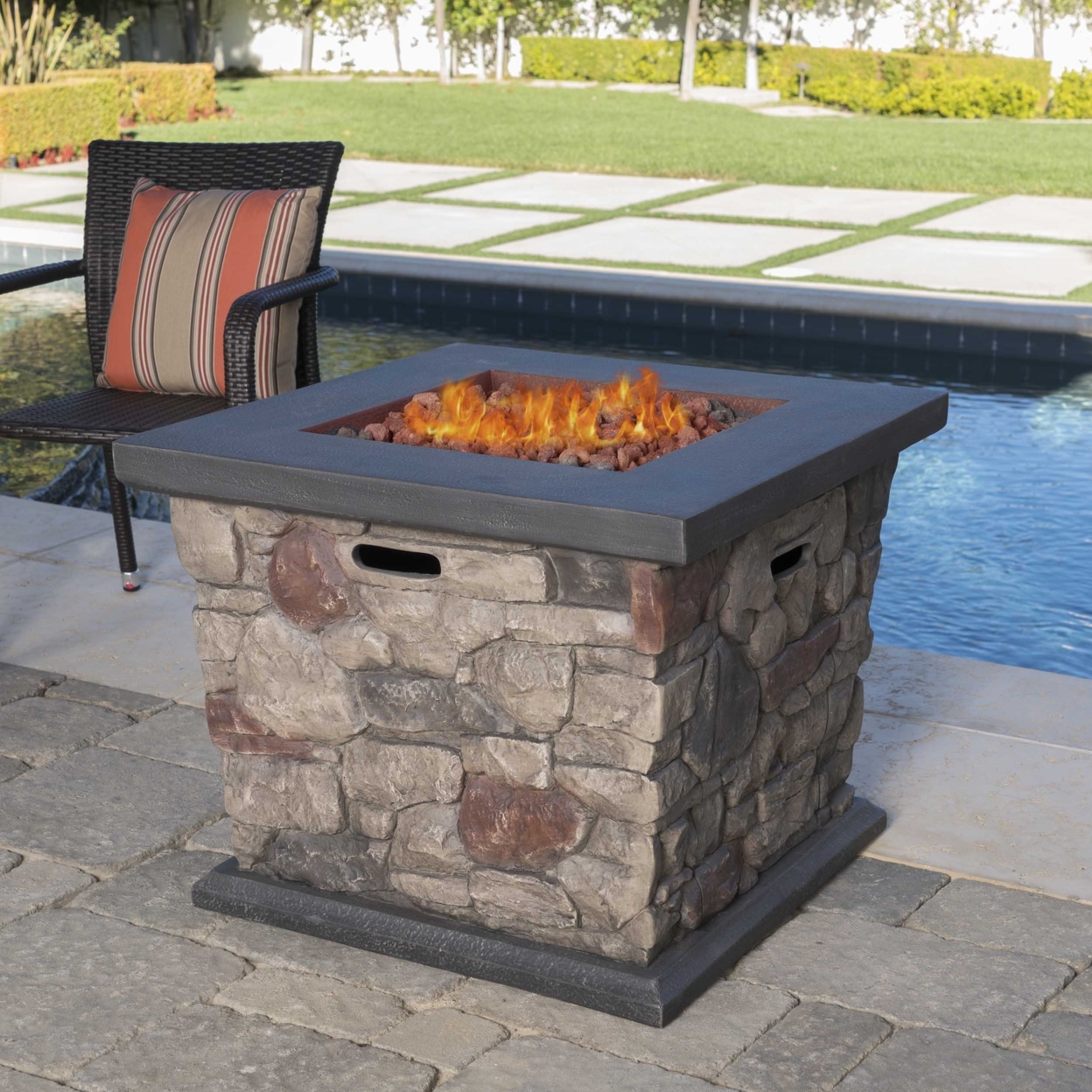 Crawford Outdoor Stone Finished Square Fire Pit - 40,000 BTU