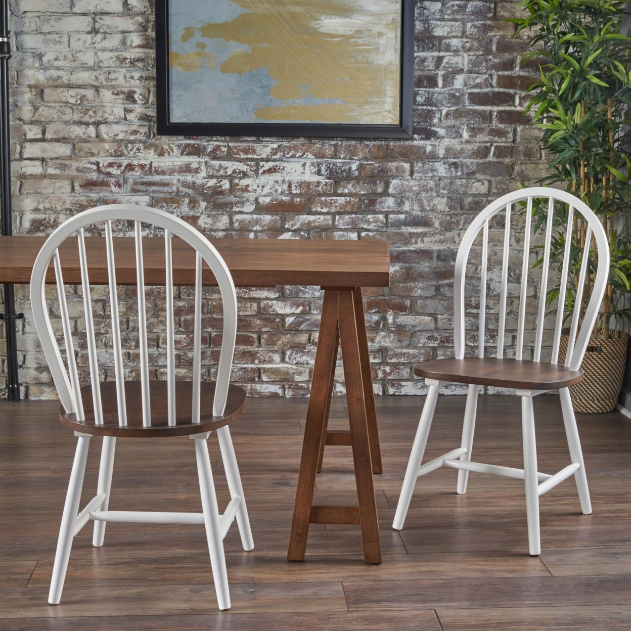 Crosby Farmhouse Cottage High Back Spindled Rubberwood Dining Chairs (Set Of 2) - Brown/White