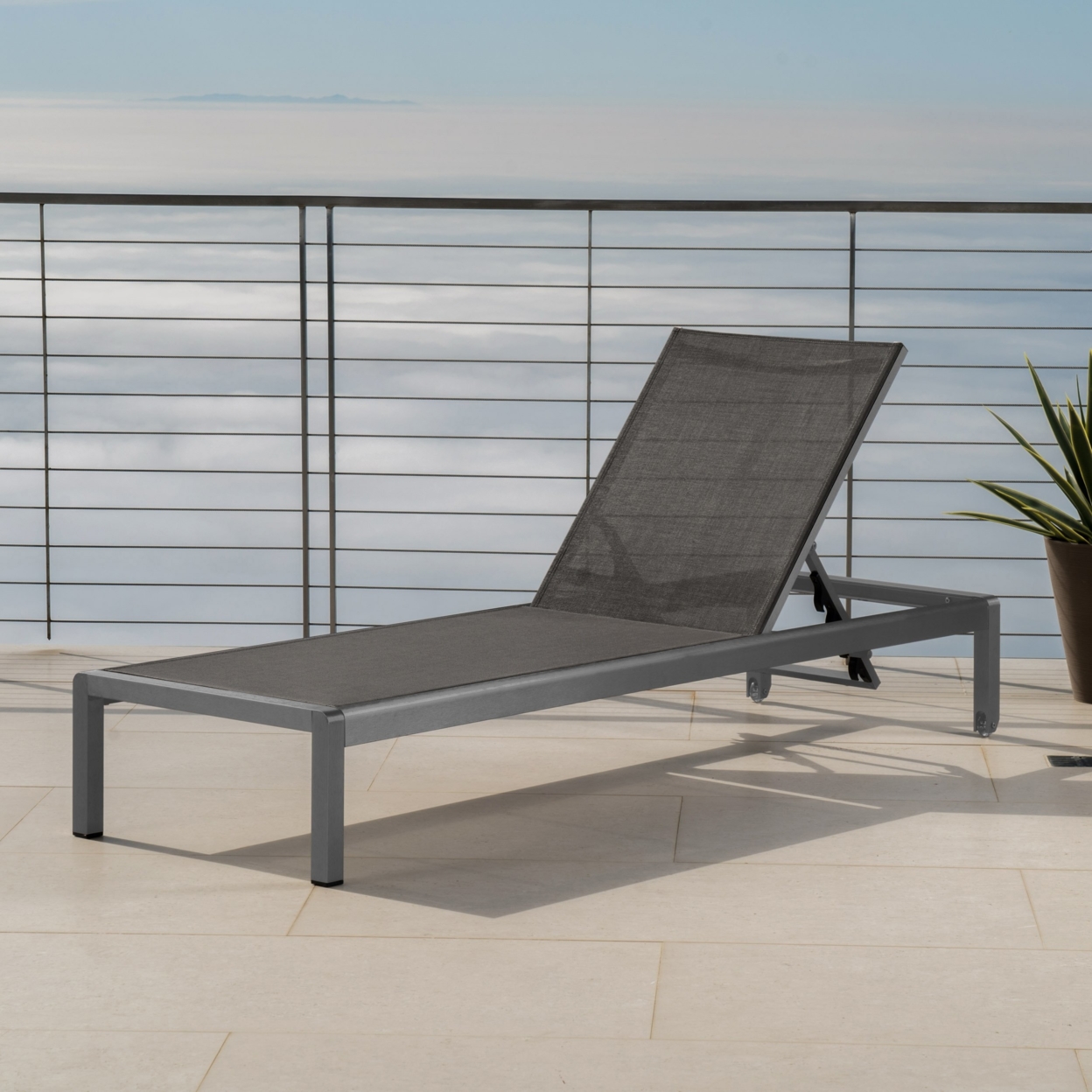 Crested Bay Outdoor Grey Aluminum Chaise Lounge With Dark Grey Mesh Seat - Grey, Set Of 2