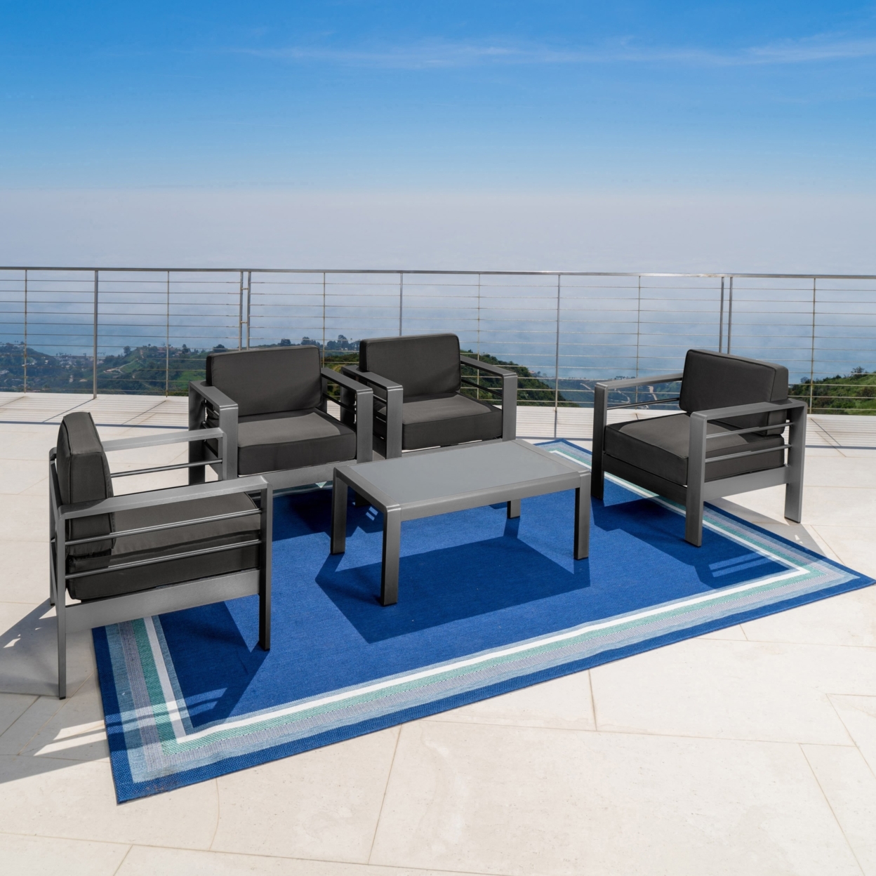 Crested Bay Outdoor Gray Aluminum 5 Piece Club Chair Chat Set