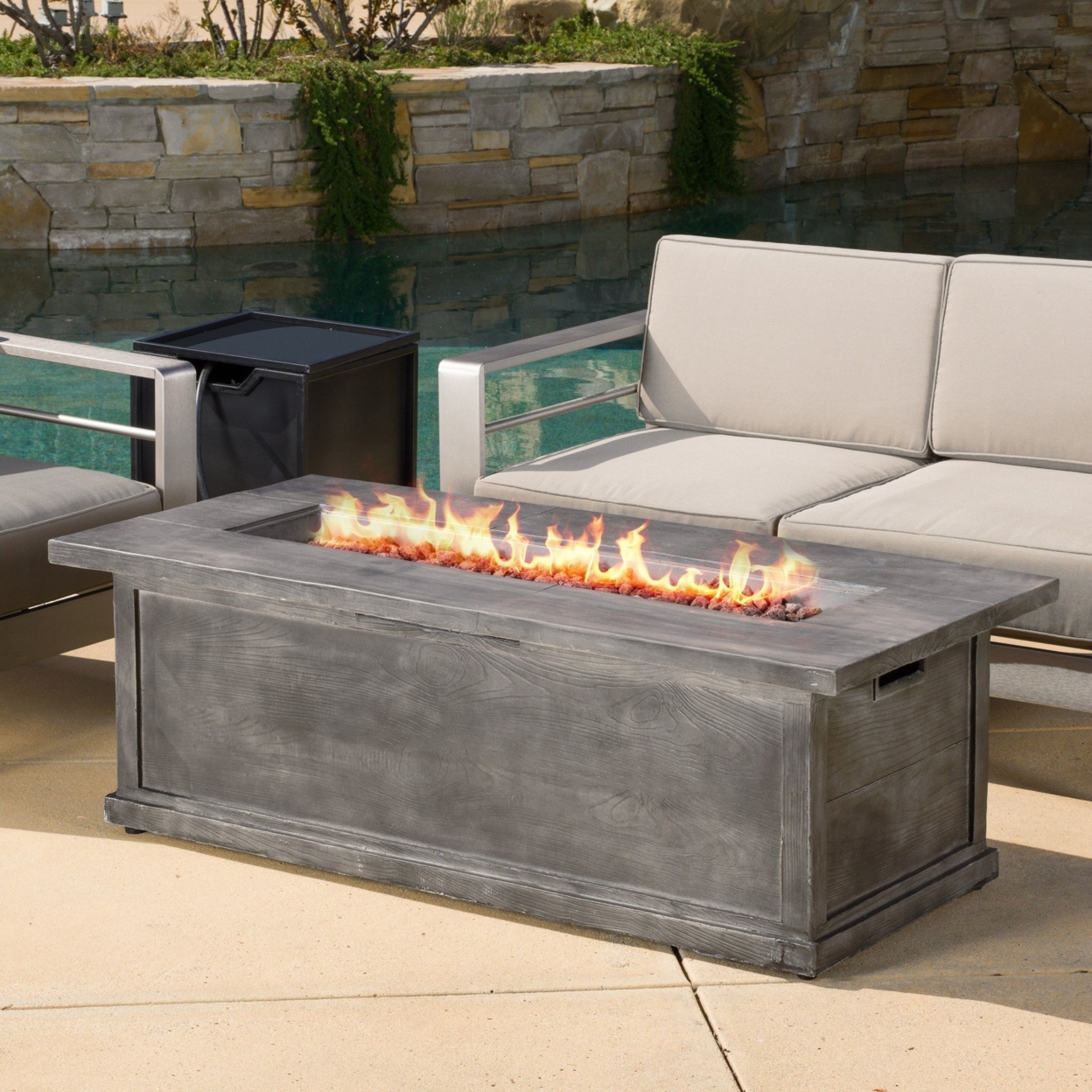 Crested Bay Outdoor Aluminum 3-piece Chat Set With 56-inch Rectangular Liquid Propane Fire Table