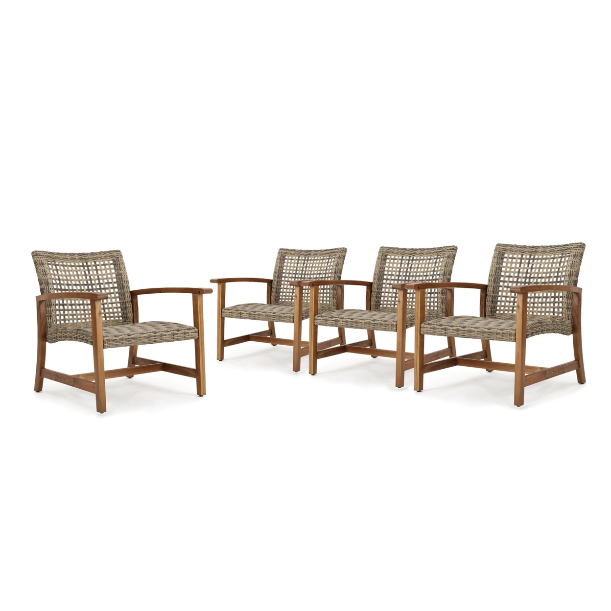 Cytheria Outdoor Mid Century Gray Wicker Club Chairs With Wood Frame (Set Of 4)