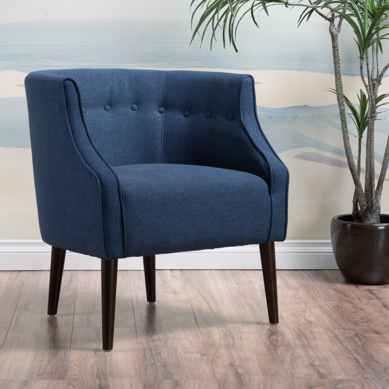 Davidson Contemporary Button-Tufted Fabric Club Chair - Navy Blue