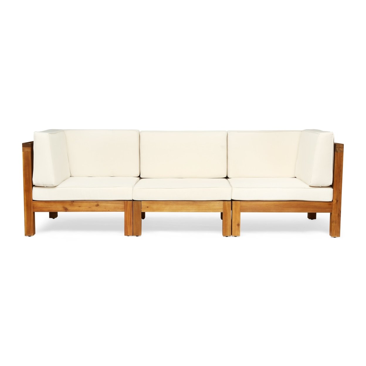 Dawson Outdoor Sectional Sofa Set - 3-Seater - Acacia Wood - Outdoor Cushions - Blue, Teak