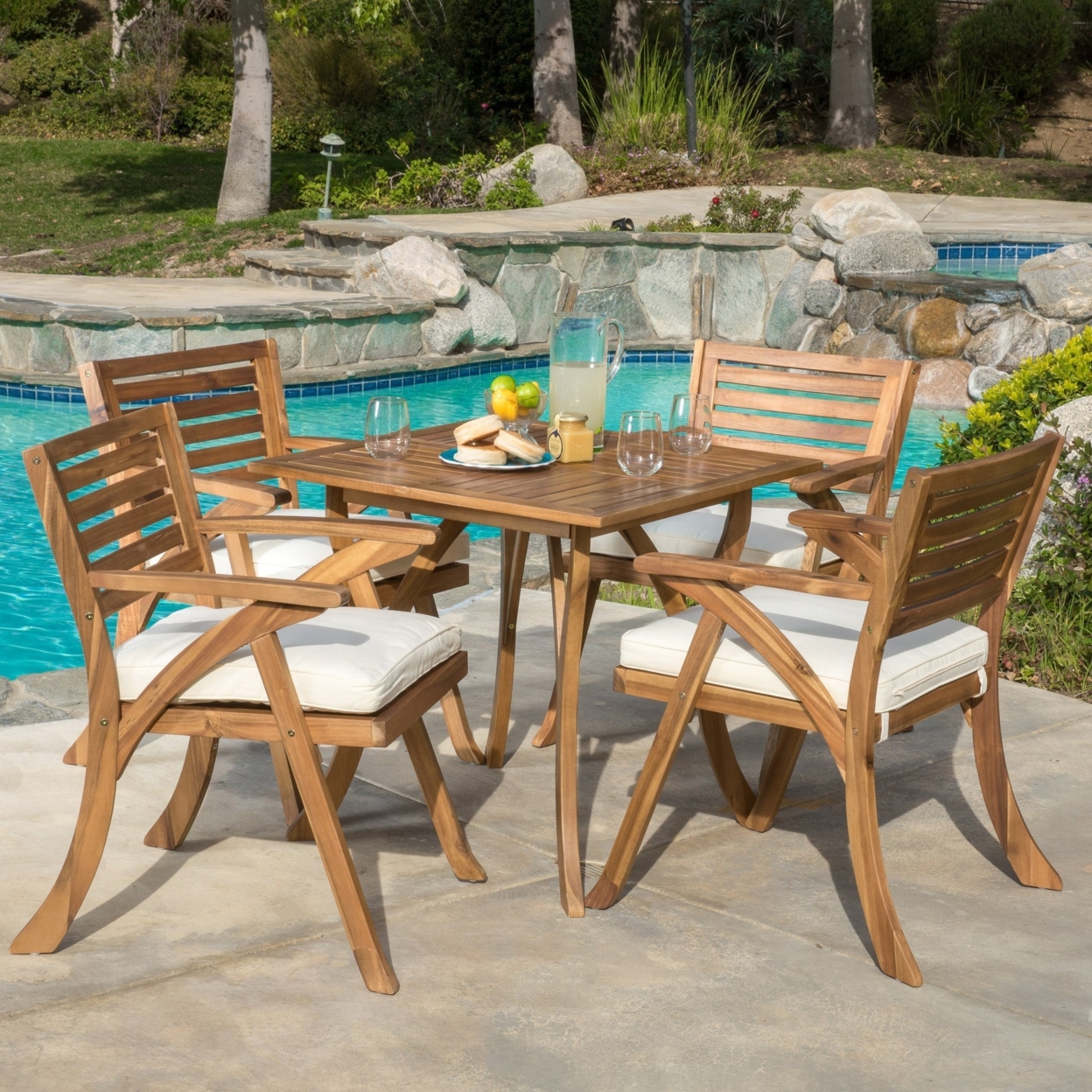Deandra Outdoor 5-piece Wood Dining Set With Cushions