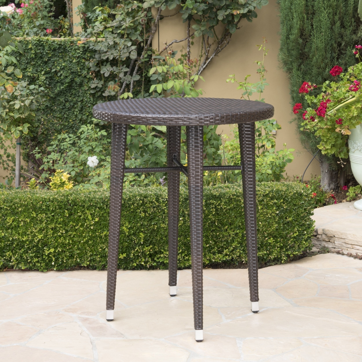 Dom Outdoor 32.5 Inch Round Multi-brown Wicker Bar Table