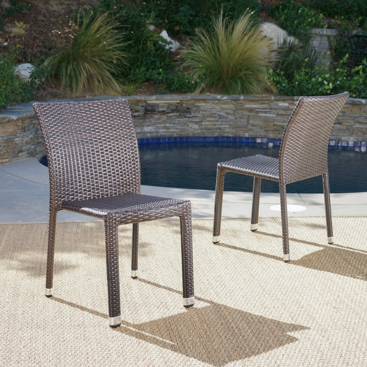 Dorside Outdoor Wicker Armless Stack Chairs With Aluminum Frame - Multi-brown, Set Of 2