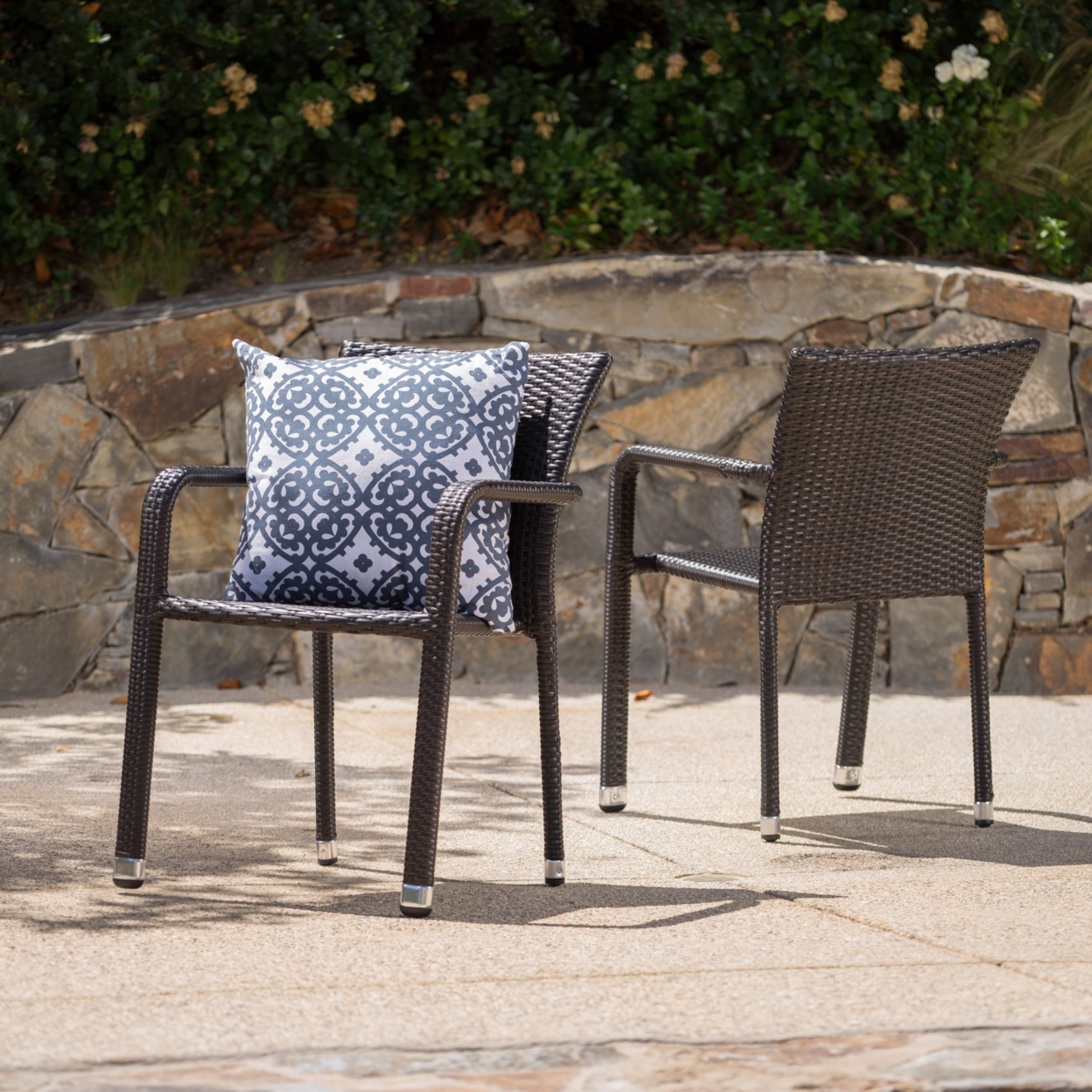 Dylan Outdoor Wicker Armed Aluminum Framed Stack Chairs (Set Of 2) - Multi-brown