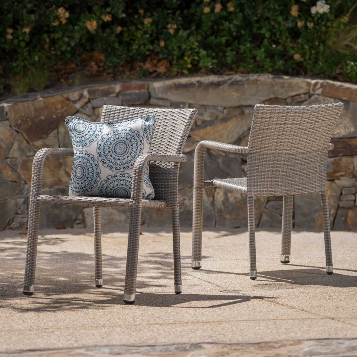 Dylan Outdoor Wicker Armed Aluminum Framed Stack Chairs (Set Of 2) - Multi-brown