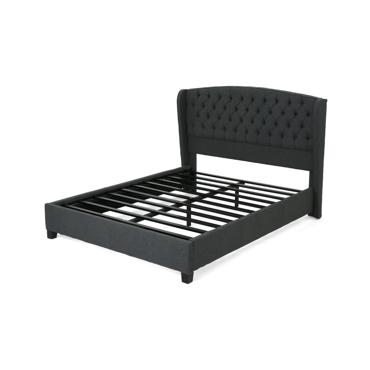 Elizabeth Fully-Upholstered King-Size Platform Bed Frame, Low-Profile, Contemporary - Light Gray