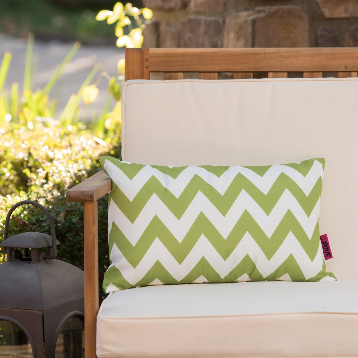 Embry Outdoor Chevron Design Water Resistant Rectangular Throw Pillow - Green/white, Set Of 2